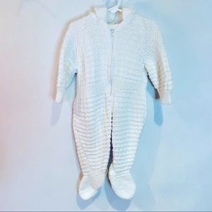 Handmade crochet/knit white hooded unisex bodysuit